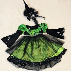 Green Witch Costume with Black Cats & Hat